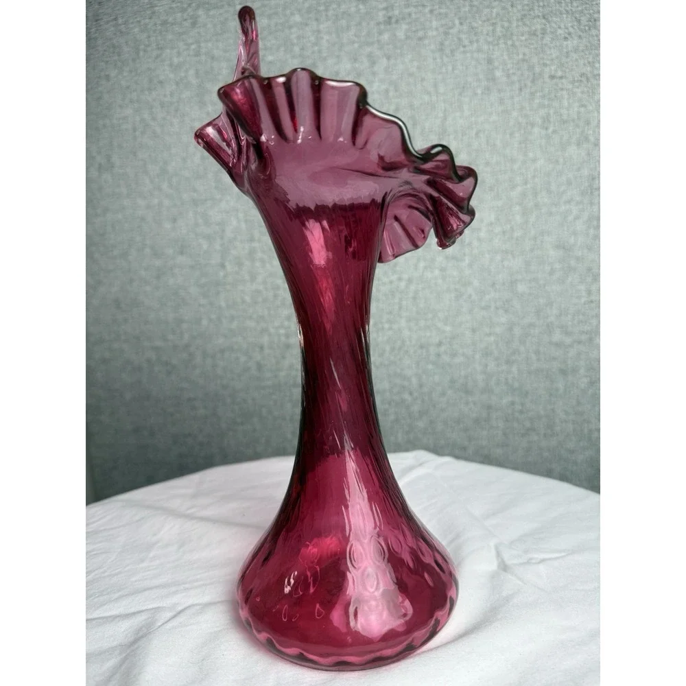 Fenton Cranberry Pink Glass Jack in The Pulpit Ruffle Edge Vase 11 In Tall - Picture 2 of 7